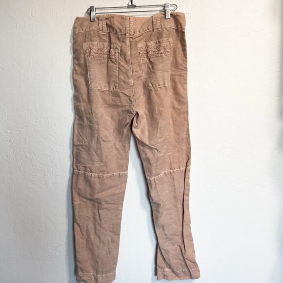 Sundance Pants Small Crochet Linen Cotton Tan Adjustable Cuff Cottage Boho - Picture 3 of 9